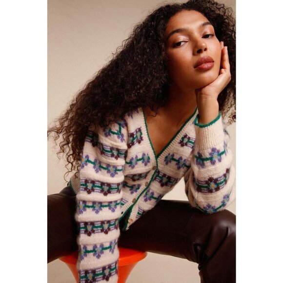 💕ROUJE💕 Chunky Jacquard Leora Cardigan 38 NWOT - Picture 2 of 16